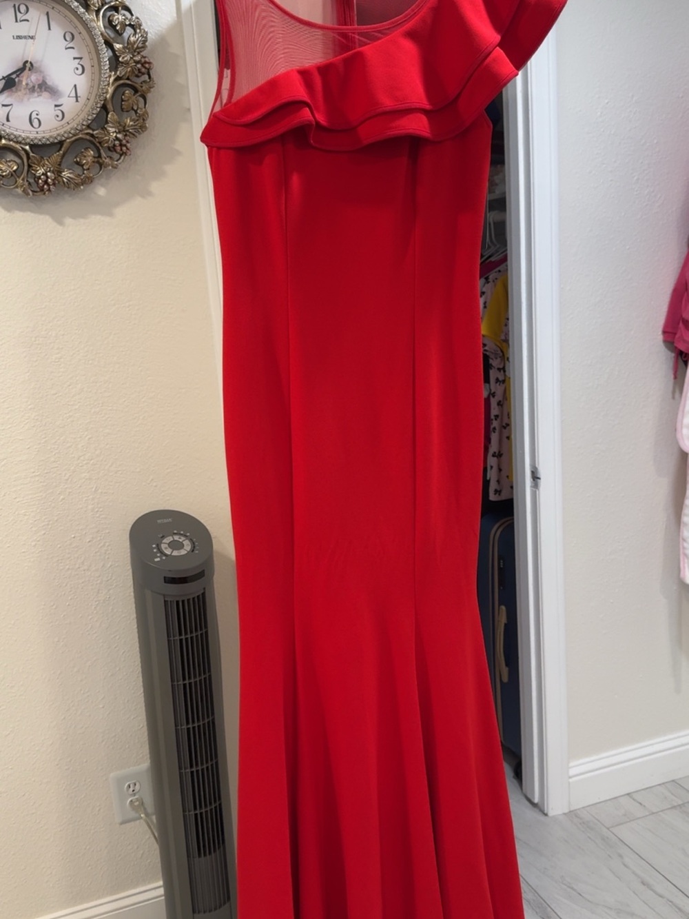 Frank Lyman Design One-Shoulder Red Ruffle Gown